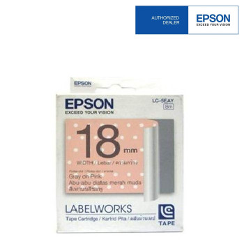 Epson LC-5EAY LabelWorks Tape - 18mm Gray on Polka Dot Pink Tape EOL 02/09/2016