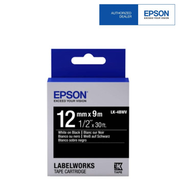 Epson LK-4BWV LabelWorks Vivid Tape -12mm White on Black Tape (Item No: EPS LK-4BWV)