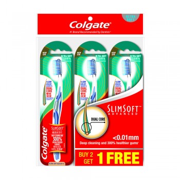 Colgate SlimSoft Advanced Toothbrush Value Pack Ultra Soft x 3 pcs