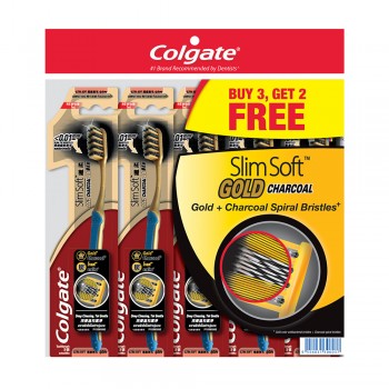 Colgate SlimSoft Charcoal Gold Toothbrush Value Pack Ultra Soft x 5 pcs