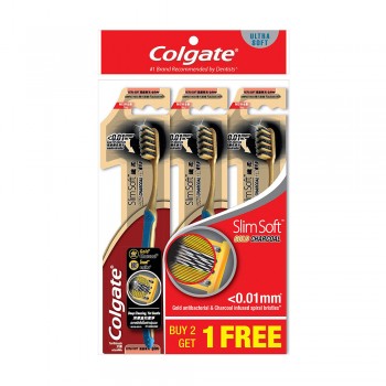 Colgate SlimSoft Charcoal Gold Toothbrush Value Pack Ultra Soft x 3 pcs