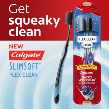 Colgate SlimSoft Flex Clean Charcoal Toothbrush Value Pack Ultra Soft x 2 pcs