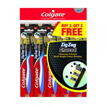 Colgate ZigZag Charcoal Toothbrush Value Pack Soft x 5 pcs