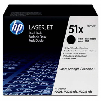 HP 51XD Black Dual Pack LaserJet Toner Cartridges (Q7551XD)