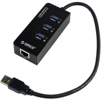ORICO HR01-U3 Portable 3 Port USB 3.0 HUB with 1 RJ45 10/100/1000 Gigabit Ethernet LAN Wired Network Adapter - Black (Item No: D15-72)