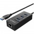 ORICO HR01-U3 Portable 3 Port USB 3.0 HUB with 1 RJ45 10/100/1000 Gigabit Ethernet LAN Wired Network Adapter - Black (Item No: D15-72)