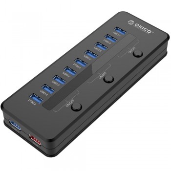 Orico H10C1 USB3.0 10 port Hub with Charger and 3 x ON/OFF Switches - Black (Item No: D15-63)