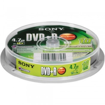 Sony DVD+R 4.7GB 16X Writable Disc - 10in1 Spindle Case