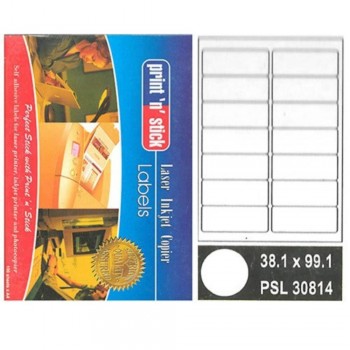 Print n Stick A4 Laser Inkjet Label Stickers 14pcs - 38.1mm x 99.1mm, 100sheets (Item No: R01-12) A1R3B193