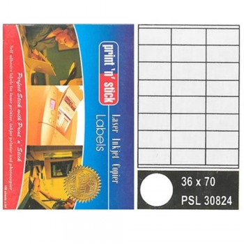 Print n Stick A4 Laser Inkjet Label Stickers 24pcs - 36mm x 70mm, 100sheets (Item No:R01-16) A1R3B208